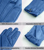 Mens Blue Leather Gloves With Adjustable Wrist