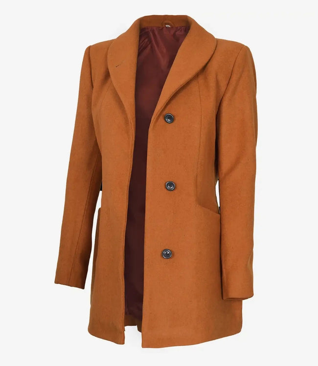 Womens Three Quarter Brown Wool Coat