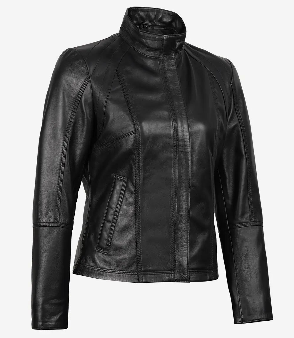 Womens Black Leather Cafe Racer Jacket