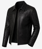 Mens Black Shirt Collar Leather Jacket