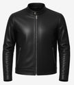 Black Cafe Racer Leather Jacket For Men
