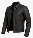 Mens Classic Black Harrington Leather Jacket