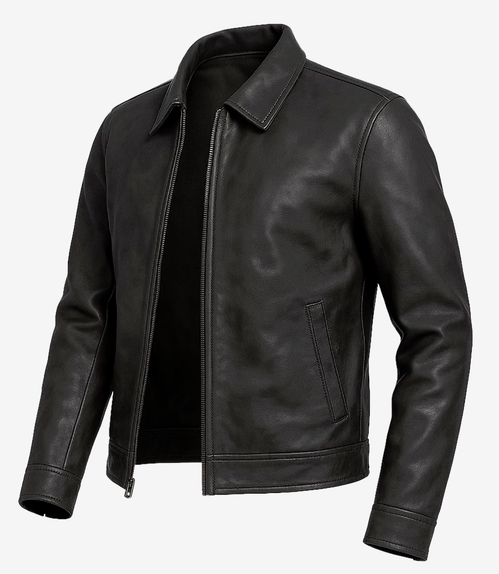 Mens Classic Black Harrington Leather Jacket