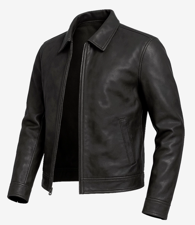 Mens Classic Black Harrington Leather Jacket