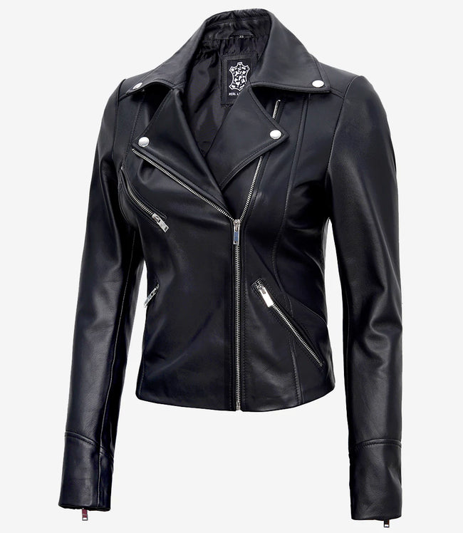 Women Black Asymmetrical Leather Jacket