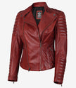 Womens Asymmetrical Red Leather Moto Jacket