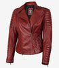Womens Asymmetrical Red Leather Moto Jacket