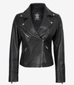 Rita Womens Asymmetrical Black Leather Biker Style Jacket