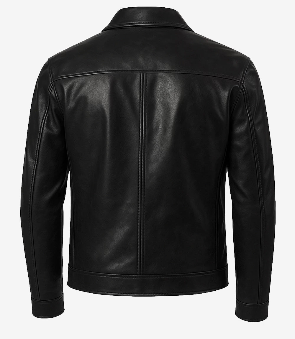 Mens Black Shirt Collar Leather Jacket