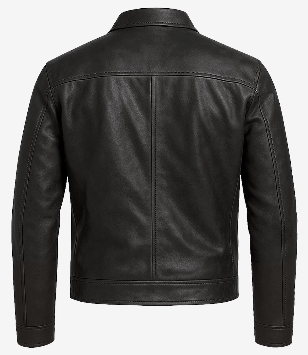 Mens Classic Black Harrington Leather Jacket