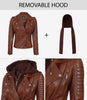 Womens Cognac Leather Jacket with Hood
