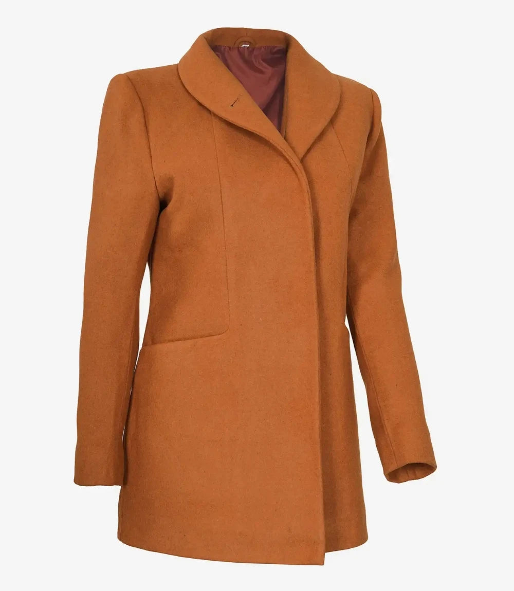Womens Three Quarter Brown Wool Coat