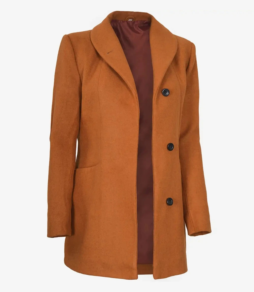 Womens Three Quarter Brown Wool Coat