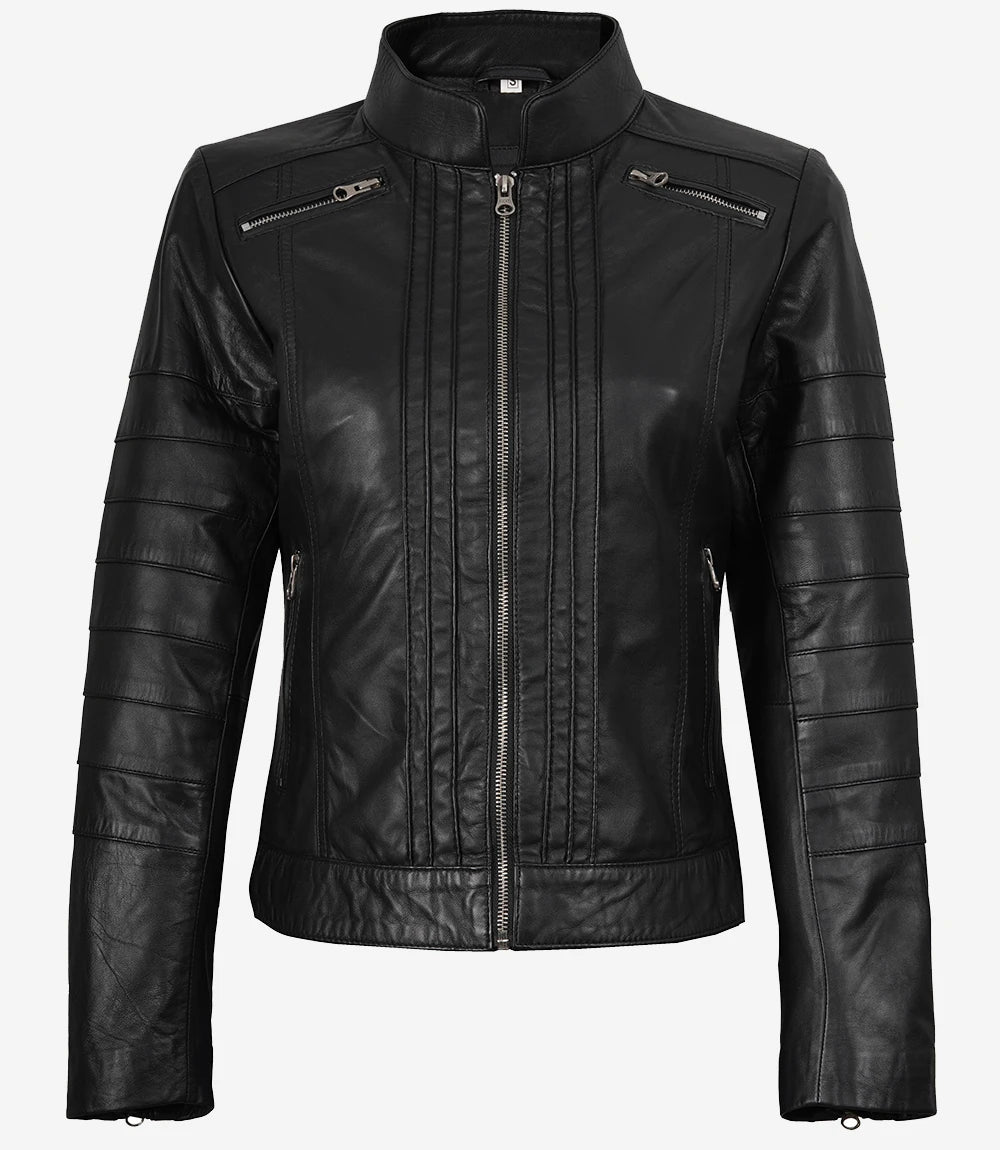 Bergamo Womens Black Biker Style Leather Jacket
