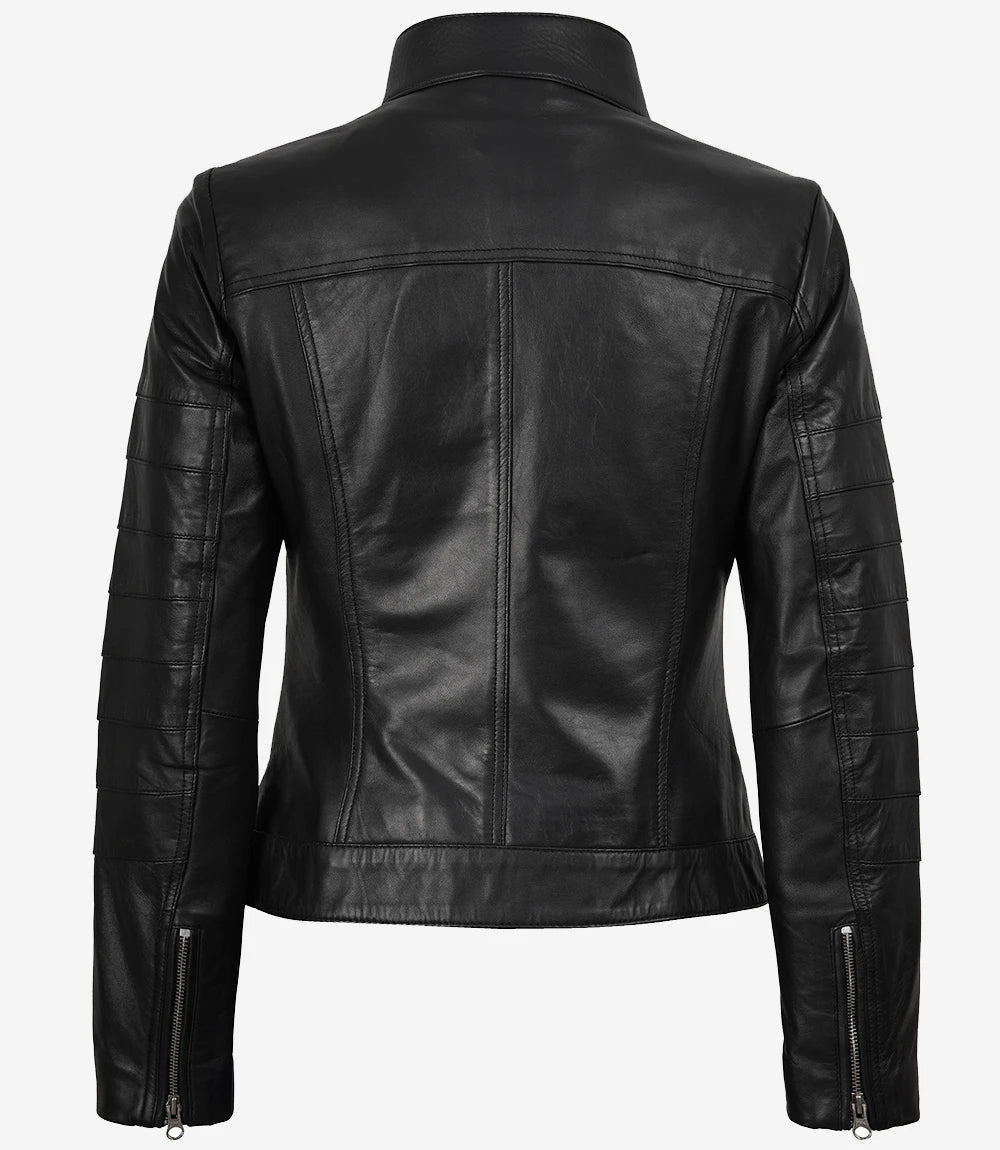 Bergamo Womens Black Biker Style Leather Jacket
