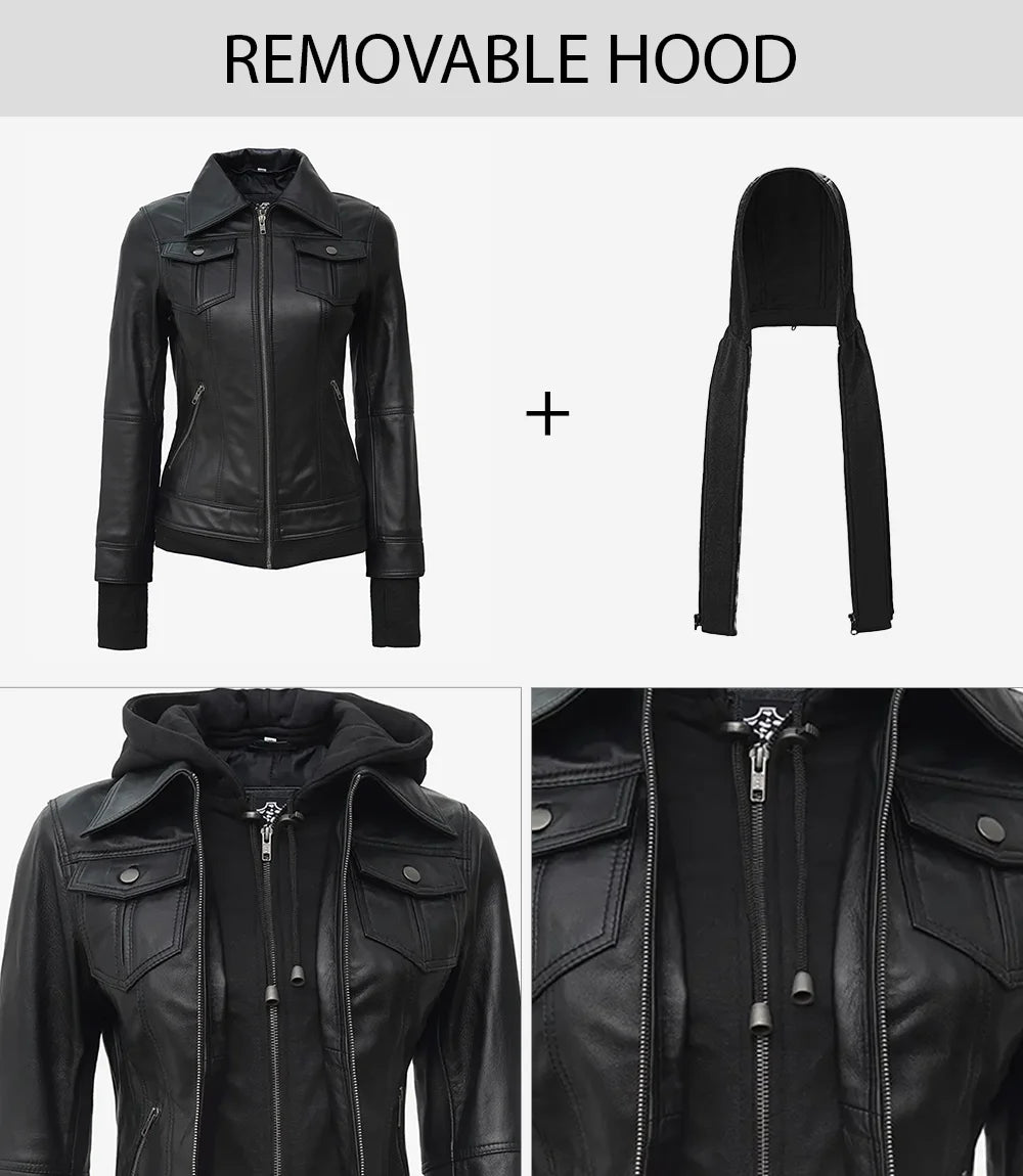 Womens Black Bomber Jacket With Hood