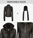 Womens Rub off Brown Bomber Leather Jacket with Hood