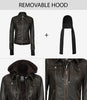 Womens Rub off Brown Bomber Leather Jacket with Hood