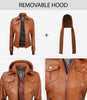 Brown Bomber Leather Jacket With Hood