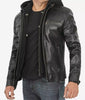 Black Hooded Leather Jacket Mens 
