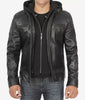 Black Hooded Leather Jacket Mens 