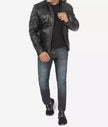 Black Hooded Leather Jacket Mens 