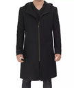 Mens Black Wool Coat with Hood