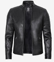 Black Leather Cafe Racer Jacket 