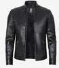 Black Leather Cafe Racer Jacket 