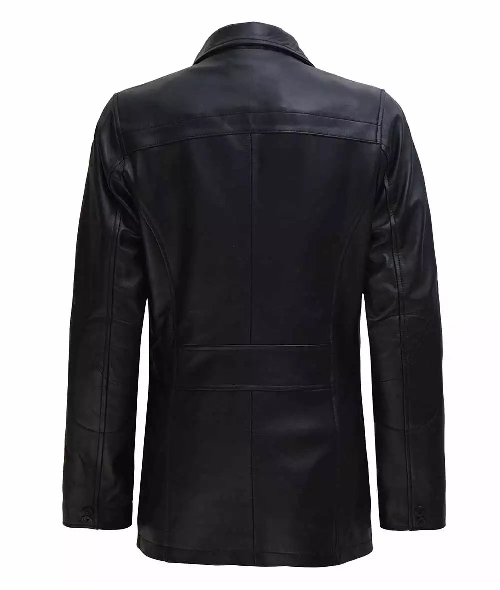 Womens Black Leather Car Coat