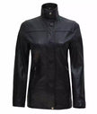 Womens Black Leather Car Coat