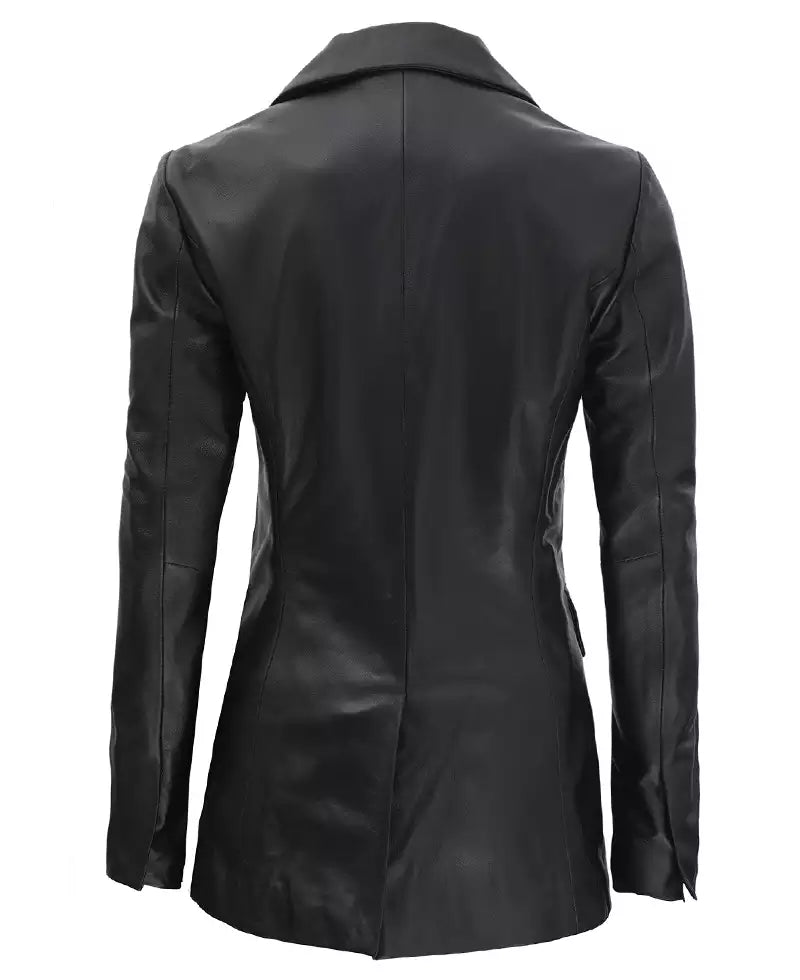 Black Double Breasted Leather Coat Women