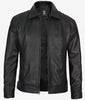 Black Vintage Shirt Collar Leather Jacket Mens