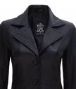 Womens Tall Wide Collar 3 Quarter Black Leather Coat