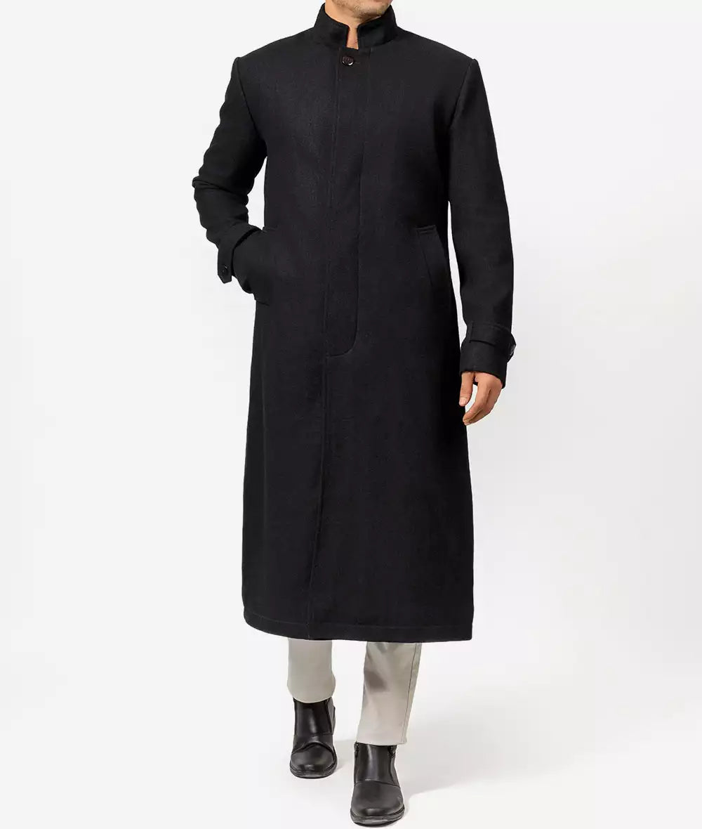 Mens Black Wool Trench Coat