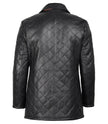 Black Quilted Leather Coat With Brown Detailing