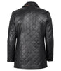Black Quilted Leather Coat With Brown Detailing