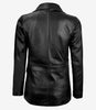 Womens Notch Lapel Black Leather Blazer Coat
