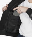 Womens Tall Black Hooded Bomber Leather Jacket