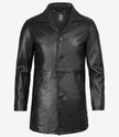 Mens Tall Distressed Black Long Leather Jacket