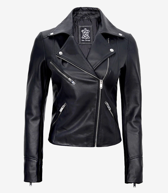 Women Black Asymmetrical Leather Jacket