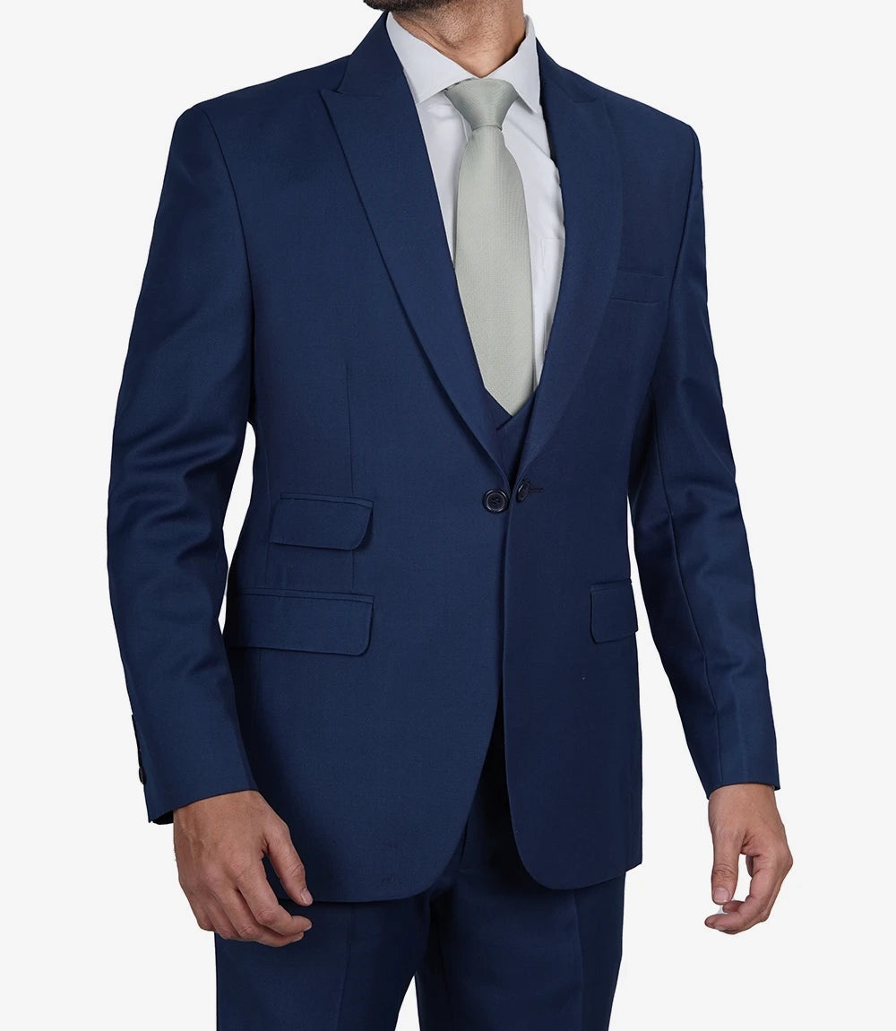 Mens Peak Lapel 3 Piece Blue Suit