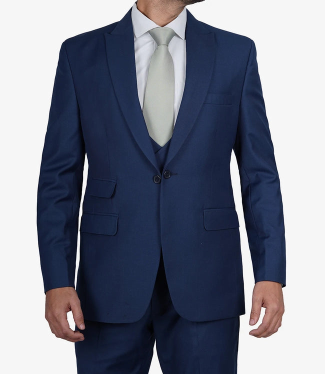 Mens Peak Lapel 3 Piece Blue Suit