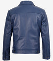 Mens Shirt Collar Blue Leather Jacket