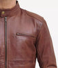 Mens Tall Cognac Brown Leather Cafe Racer Jacket