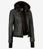Womens Rub off Brown Bomber Leather Jacket with Hood