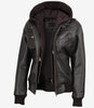 Womens Rub Off Brown Hooded Bomber Leather Jacket