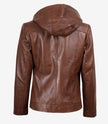 Women Brown Asymmetrical Hooded Leather Jacket