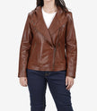 Women Brown Asymmetrical Hooded Leather Jacket