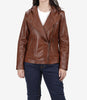 Women Brown Asymmetrical Hooded Leather Jacket